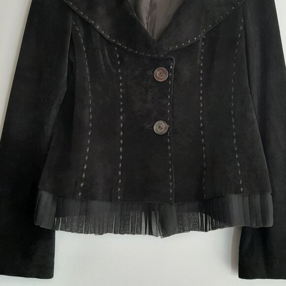 DANIER Genuine Suede Leather Jacket Blazer Button Front Sheer Hem Black Sz M - Picture 3 of 15